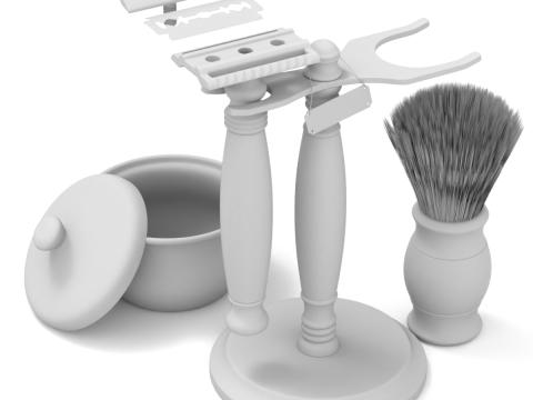 Shaving Kit with Wooden Handles Model 3D