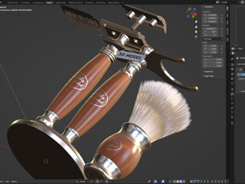 Shaving Kit with Wooden Handles Model 3D