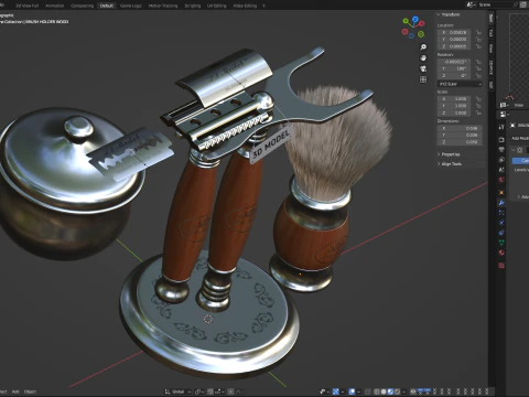 Shaving Kit with Wooden Handles 3D Model