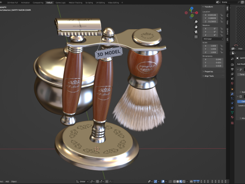 Shaving Kit with Wooden Handles Model 3D