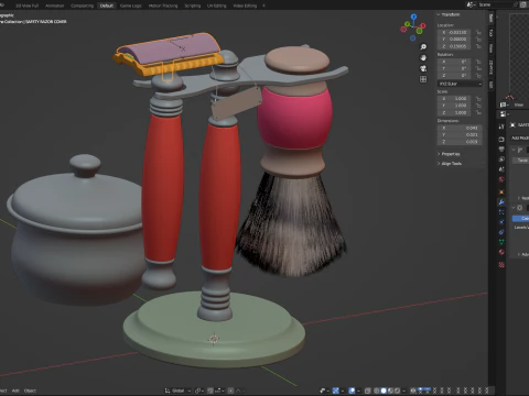 Shaving Kit with Wooden Handles 3D Model