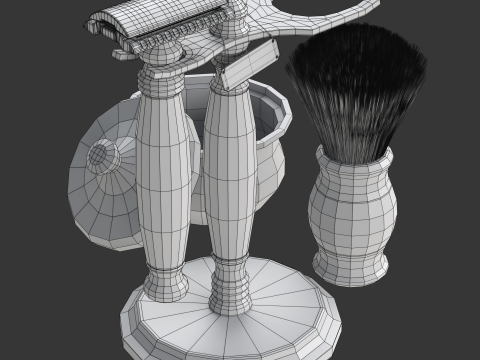 Shaving Kit with Wooden Handles Model 3D