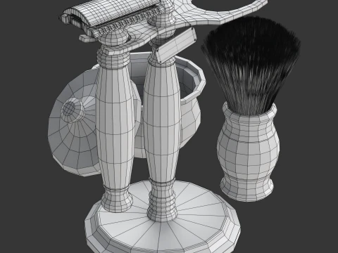 Shaving Kit with Wooden Handles 3D Model