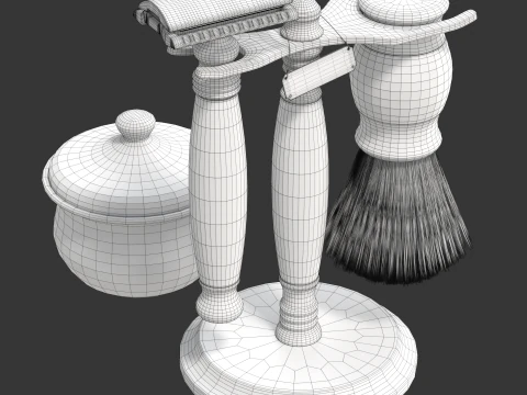 Shaving Kit with Wooden Handles 3D Model