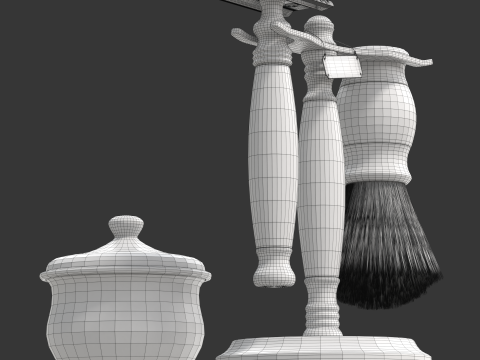 Shaving Kit with Wooden Handles Model 3D
