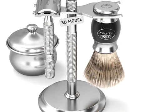 金属ハンドル付きシェービングキット 3Dモデル