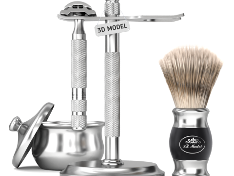 Shaving Kit with Metal Handles 3D Model
