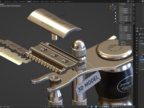 Shaving Kit with Metal Handles 3D Model