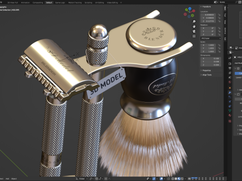 Shaving Kit with Metal Handles 3D Model