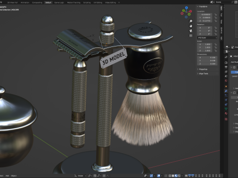 Shaving Kit with Metal Handles 3D Model