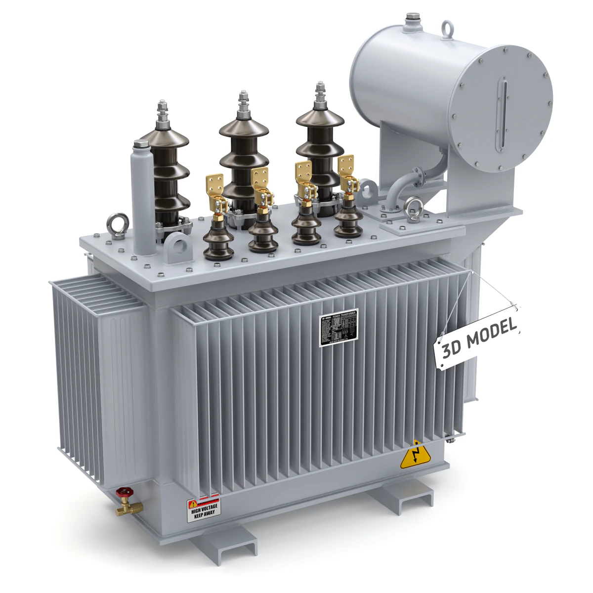 High Voltage Power Electrical Industry Transformer 3D Model .c4d .max .obj .3ds .fbx .stl .blend 