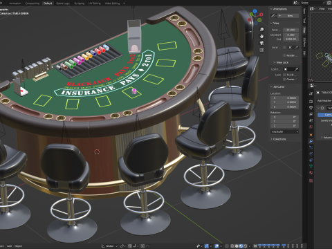 Blackjack Table Set 3D Model