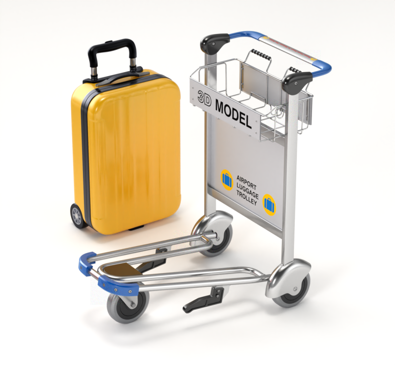 Airport Luggage Trolley with Suitcase 3D Model .c4d .max .obj .3ds .fbx .stl .blend 