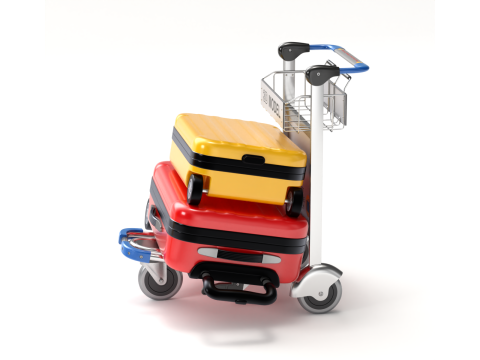 Airport Luggage Trolley with Suitcase 3D Model
