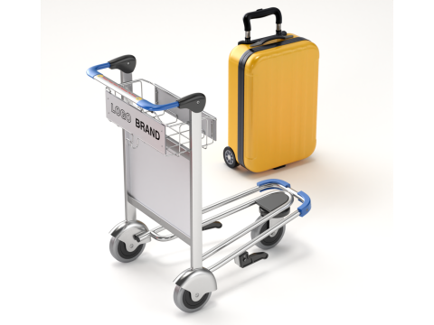 Airport Luggage Trolley with Suitcase 3D Model