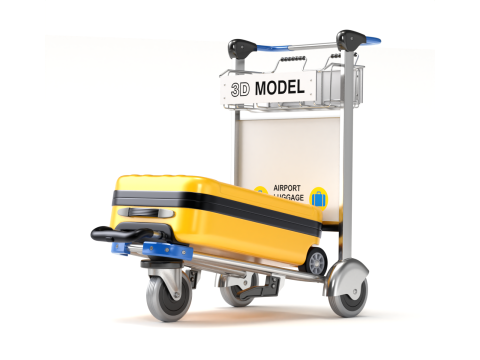 Airport Luggage Trolley with Suitcase 3D Model
