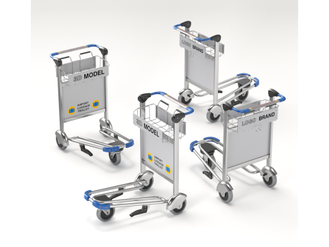 Airport Luggage Trolley with Suitcase 3D Model