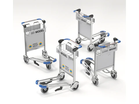 Airport Luggage Trolley with Suitcase 3D Model