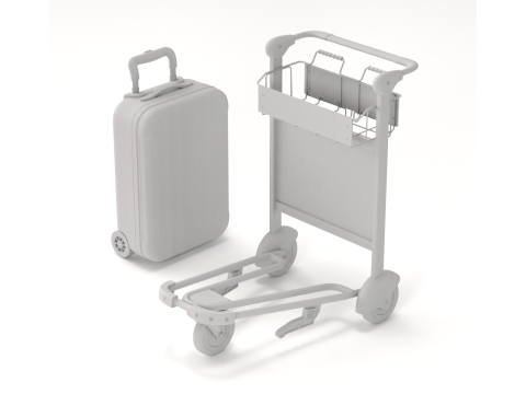 Airport Luggage Trolley with Suitcase 3D Model
