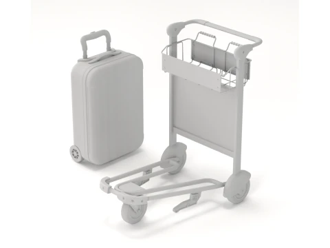 Airport Luggage Trolley with Suitcase 3D Model