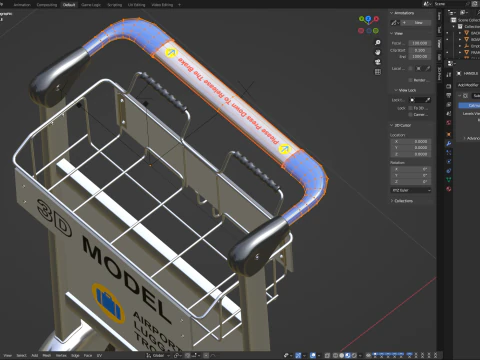 Airport Luggage Trolley with Suitcase 3D Model