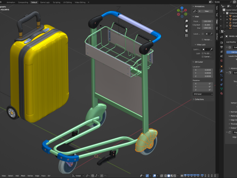 Airport Luggage Trolley with Suitcase 3D Model