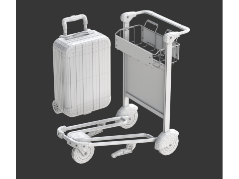 Airport Luggage Trolley with Suitcase 3D Model