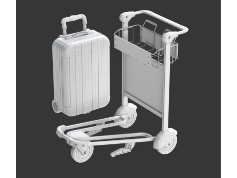 Airport Luggage Trolley with Suitcase 3D Model