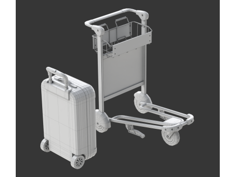 Airport Luggage Trolley with Suitcase 3D Model