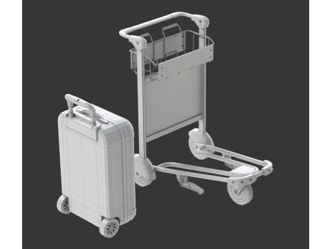 Airport Luggage Trolley with Suitcase 3D Model