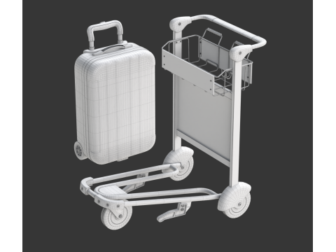Airport Luggage Trolley with Suitcase 3D Model