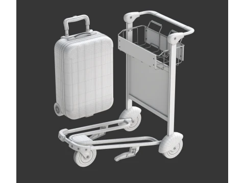 Airport Luggage Trolley with Suitcase 3D Model