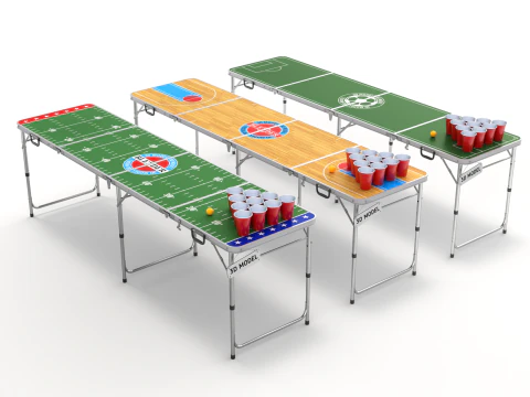 Beer Pong Table and Cups 3D Model