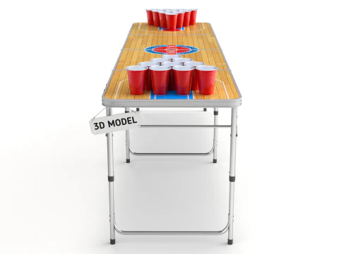Beer Pong Table and Cups 3D Model