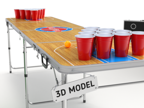 Beer Pong Table and Cups Model 3D