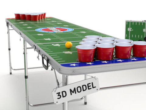 Beer Pong Table and Cups 3D Model