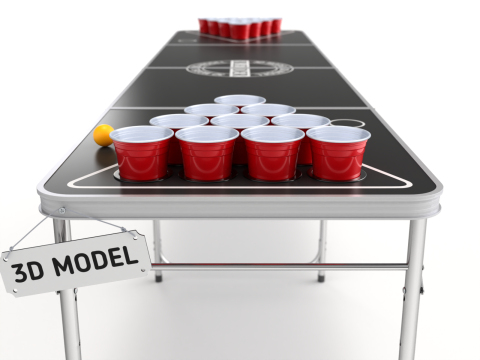 Beer Pong Table and Cups Model 3D