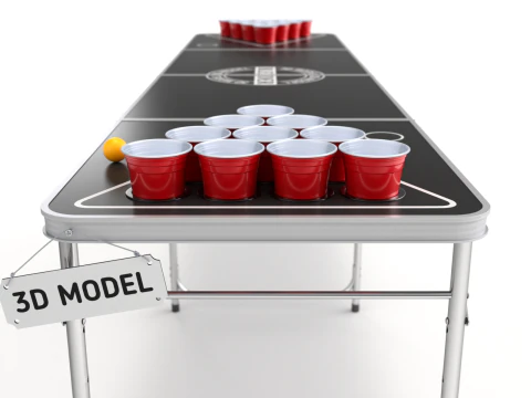 Beer Pong Table and Cups 3D Model