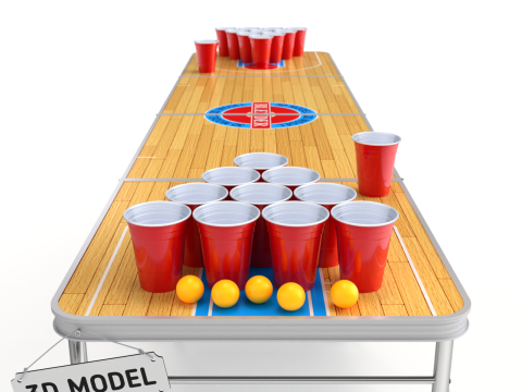 Beer Pong Table and Cups Model 3D