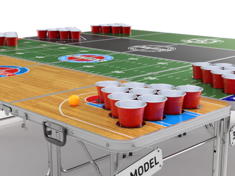 Beer Pong Table and Cups 3D Model