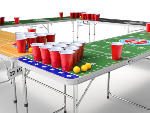 Beer Pong Table and Cups 3D Model