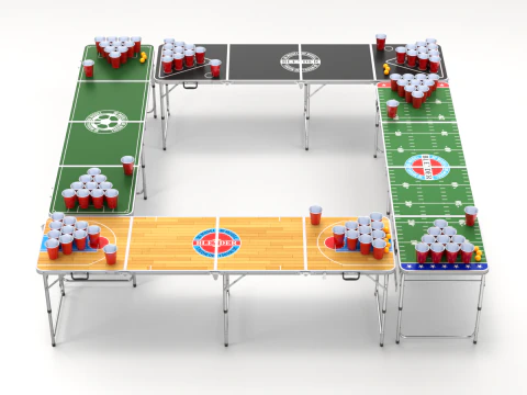 Beer Pong Table and Cups 3D Model