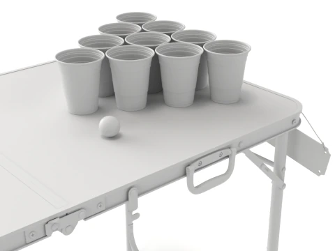 Beer Pong Table and Cups 3D Model