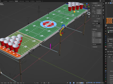 Beer Pong Table and Cups 3D Model
