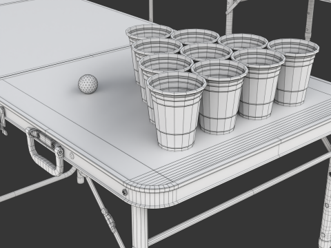 Beer Pong Table and Cups Model 3D