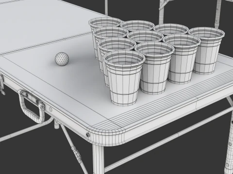 Beer Pong Table and Cups 3D Model