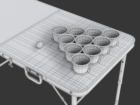 Beer Pong Table and Cups 3D Model
