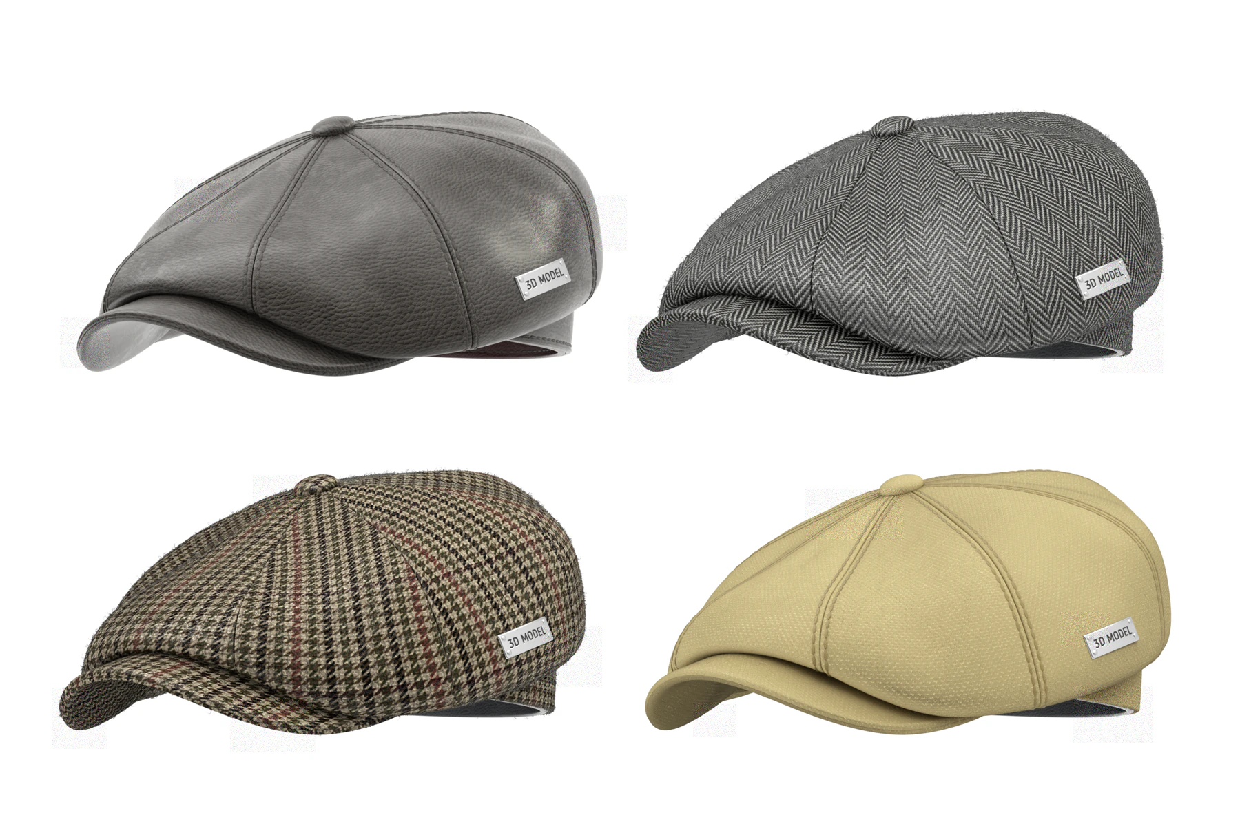 Newsboy Cap 3D Model .c4d .max .obj .3ds .fbx .stl .blend