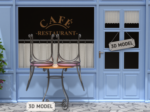 French Sidewalk Cafe 3D 模型