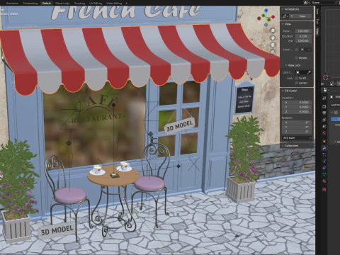 French Sidewalk Cafe 3D Model